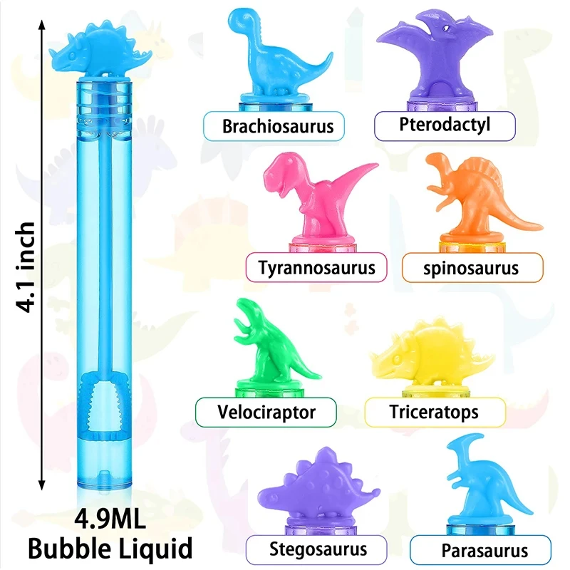 12/24PCS Colorful Dinosaur Bubble Tube Soap Bubble Empty Bottle Toys for Kids Birthday Party Favors Guest Gifts Goodie Fillers
