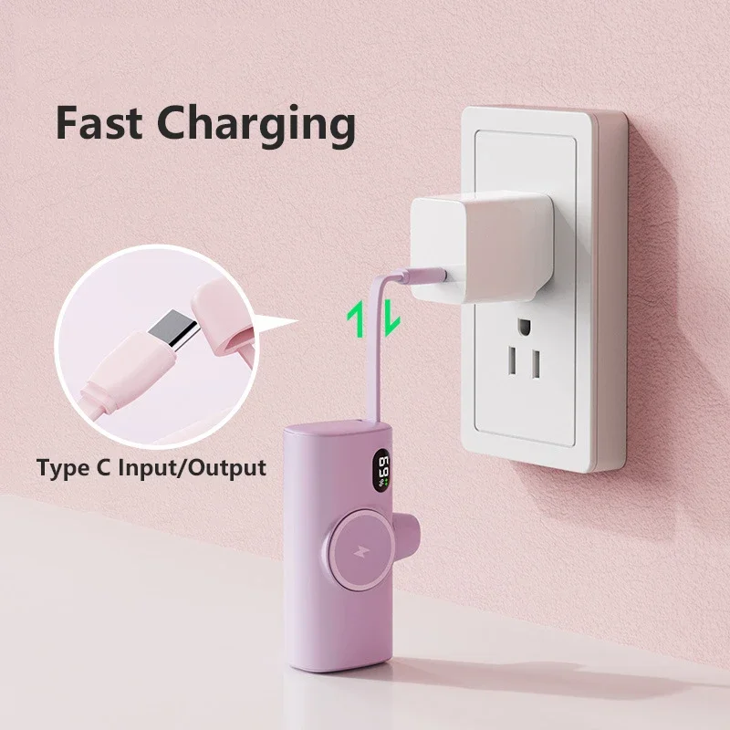 JayoWade 5000mAh بنك طاقة صغير كابل التوصيل آيفون Xiaomi سامسونج Powerbank شاحن لاسلكي مغناطيسي لبطارية iWatch 9 8