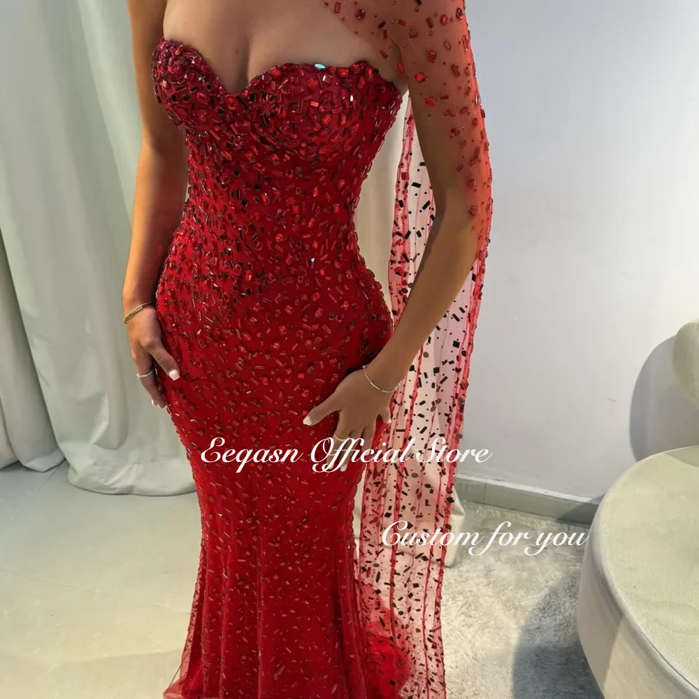 Luxury Full Crystal Evening Dress Long Mermaid Strapless Dubai Wedding Party Gown Prom Fishtail Skirt Maxi Dresses Customized
