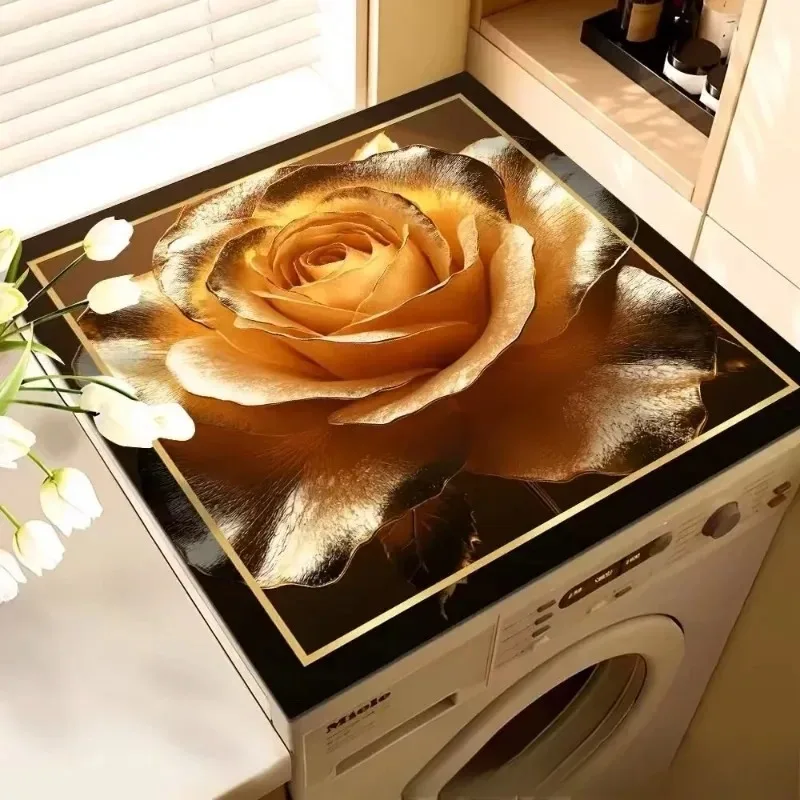 Haushaltsschrank-Staubschutzmatte, Sonnenschutz, Rutschfeste 3D-Blumen-Waschmaschinenabdeckung, Saugfähige Waschmaschinenabdeckung