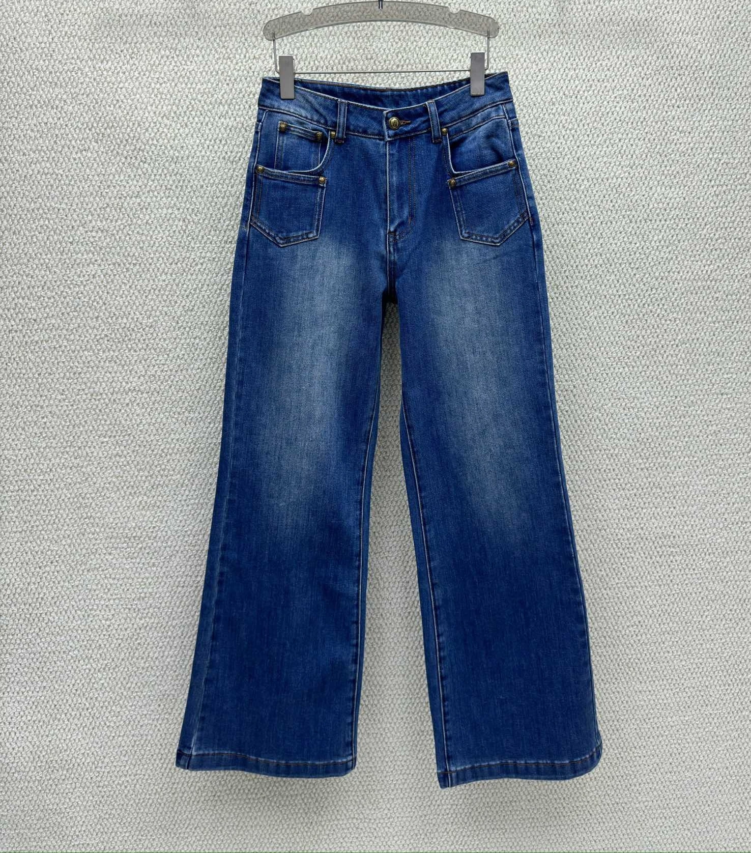 

Джинсы женские с высокой талией, прямые, из денима, в стиле ретро, с множеством карманов, с вышивкой логотипа, модные, стройнящие, новинка