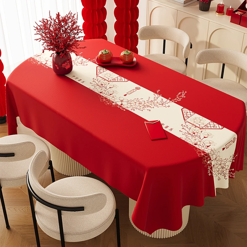 Waterproof Tablecloth for New Year Holiday Contrasting Printed Pvc Heat-Insulating Table Mat Soft Wash-Free Countertop Protector