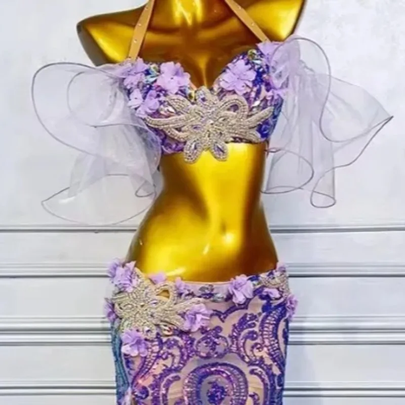 

Customized Belly Dance Clothing Performance Dress Female 2025 New Set Eastern Dance Costumes Practice Dress Set Blue Bra Skirt