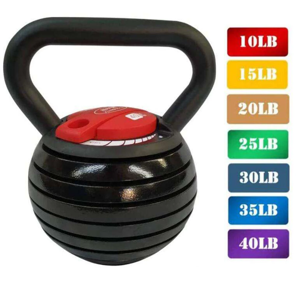 Żeliwny 10-40LBS regulowany Kettlebell do ćwiczeń, podnoszenia ciężarów, kondycjonowania, treningu siłowego i podstawowego