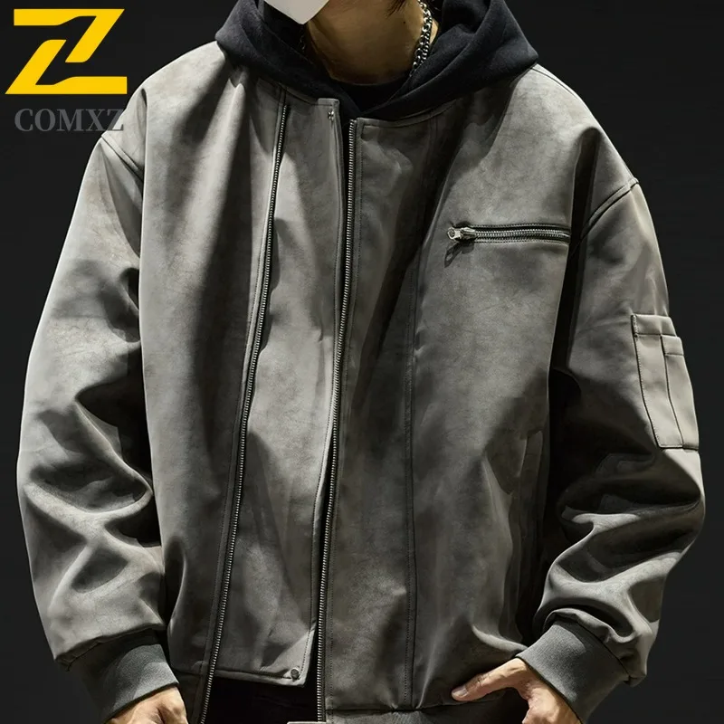 سترة COMXZ Urban للرجال بياقة واقفة وتسلق الصخور في الهواء الطلق معطف متين للدراجات النارية ملابس خريفية خفيفة الوزن للسفر بسيطة