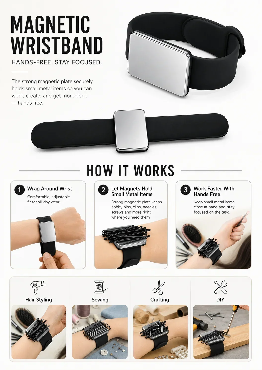 Magnetic Bracelet Watch Band, Strong Magnet Clasp Wrist Strap for Smartwatch, Adjustable Comfort Fit view 3