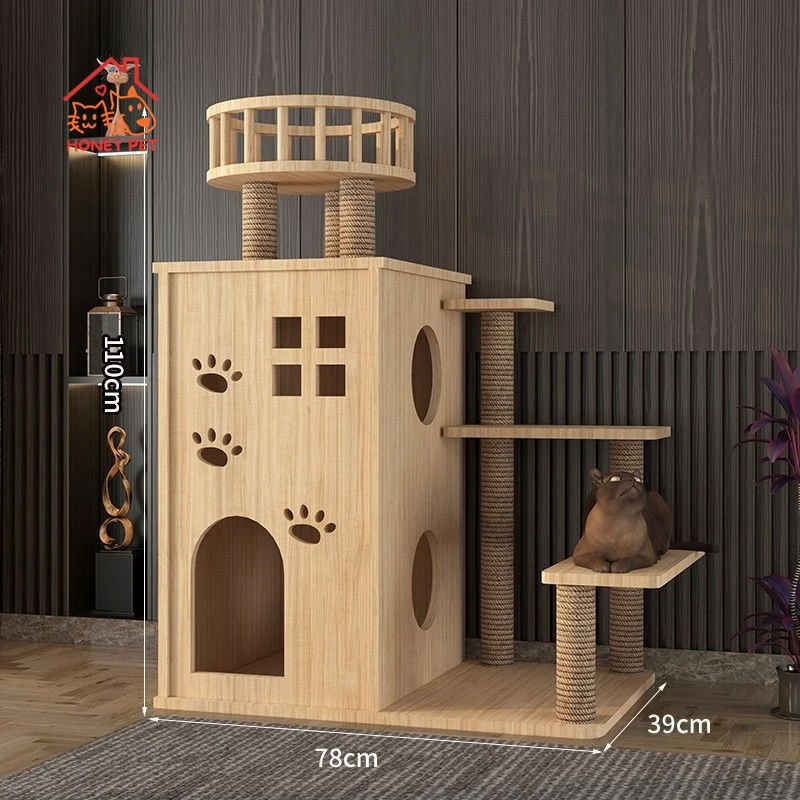 Solid Wood Cat Climbing Frame Cat Nest Villa Tree One Cat House Climbing Post Cat Castle Indoor Household Tree for Cat New