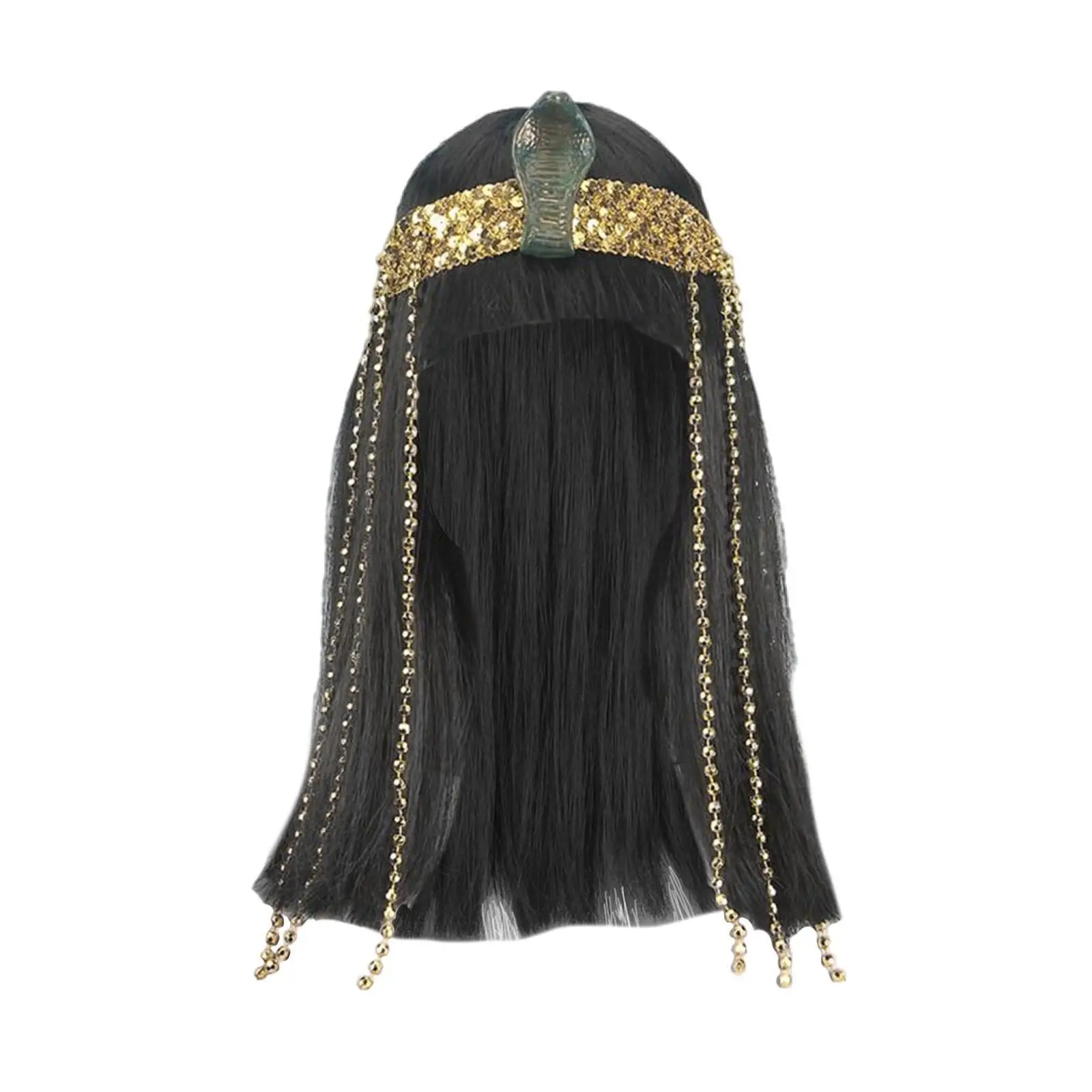

Black Cleopatra Wig Synthetic Fiber Versatile for Women Straight Hair with Bangs Bob Outfit for Cosplay Daily Events Christmas
