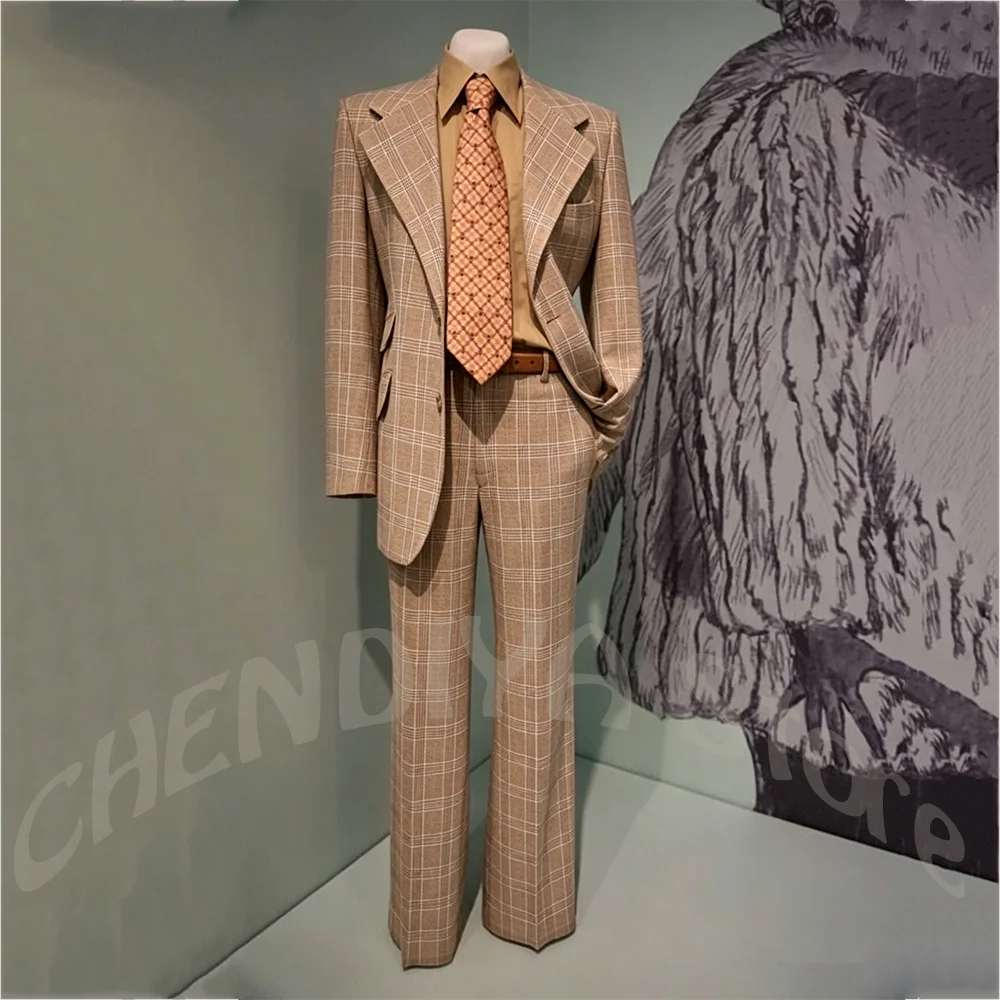 

Classic Plaid Men's Suit High Quality Straight Wide Notch Lapel Jacket Pants Banquet Party Event Luxury Suit Business Outfit