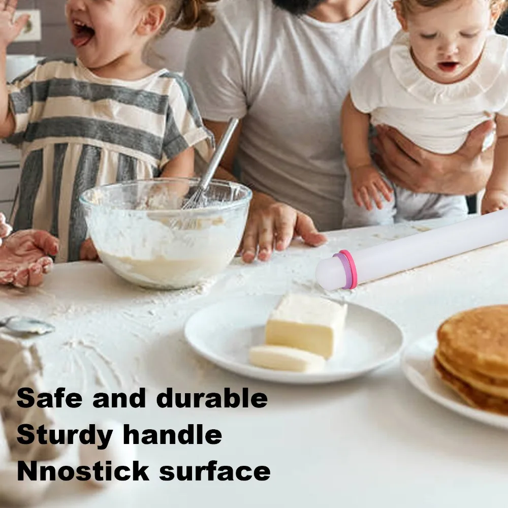 2pcs Adjustable Fondant Rolling Pin Non Stick Removable Guide Ring Dough Roller PP Pastry Rolling Pin Pastry Cookies Making