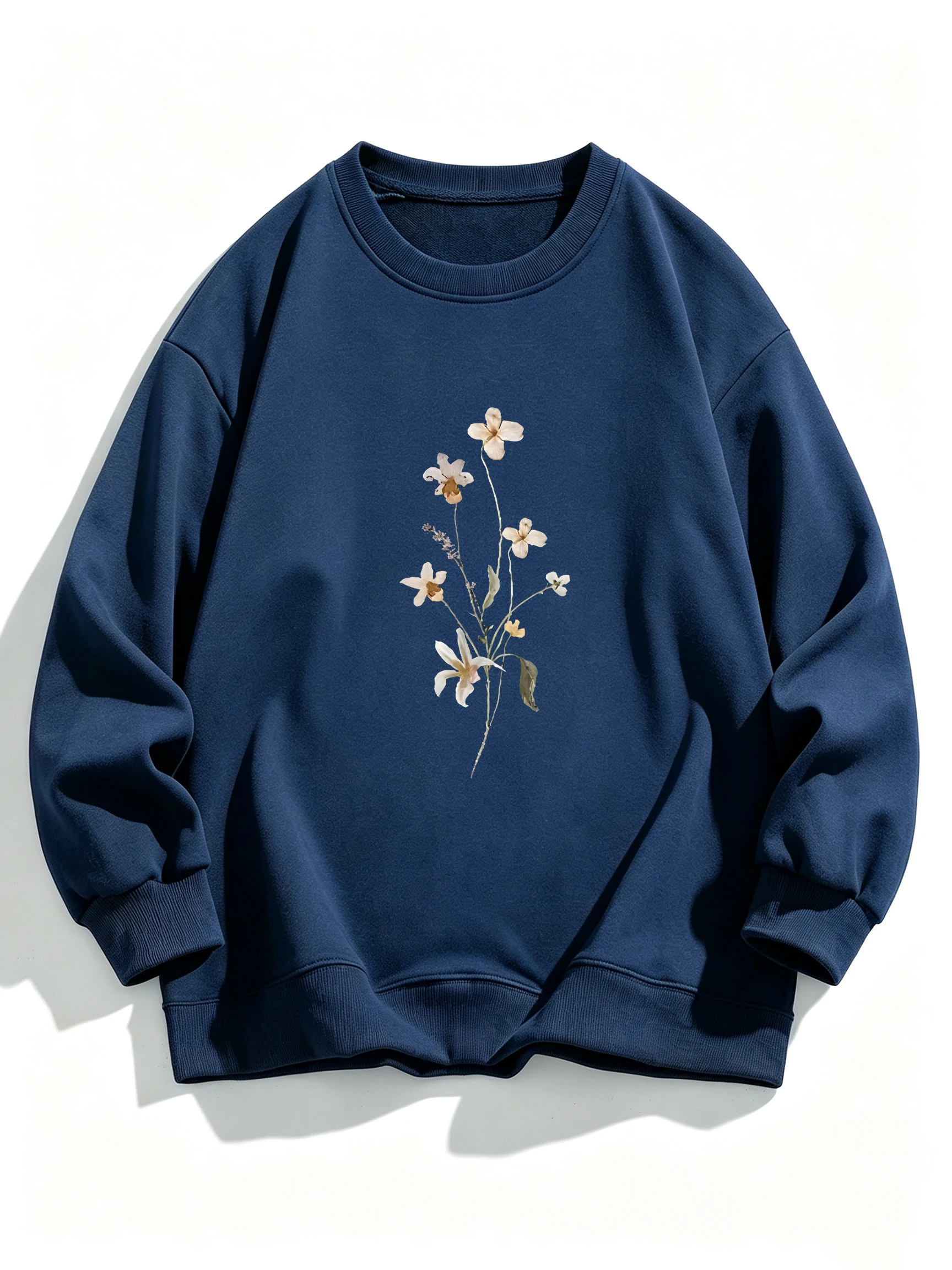 Beautiful Flower Clusters Pattern Women Sport Sweatshirt Street Crewneck Pullover Autumn All-Match Top Y2K Casual Fleece Clothes
