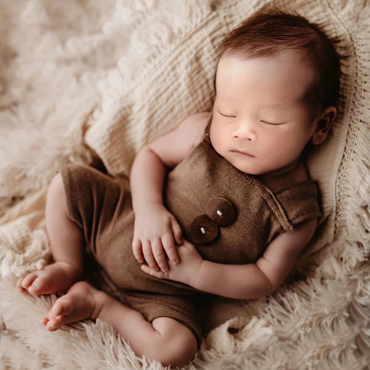 Ylsteed Newborn Photoshoot Props Big Buttons Outfit for Pictures Baby Boy Khaki Overall Jumpsuit Infant Photography Props