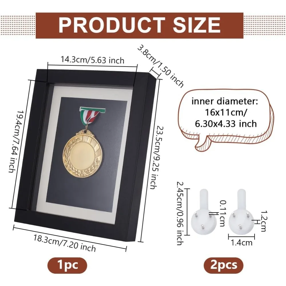 Medal Display Shadow Box Black Medal Display Case Natural Wood Photo Frames with Clear Window for Military Medals making kit