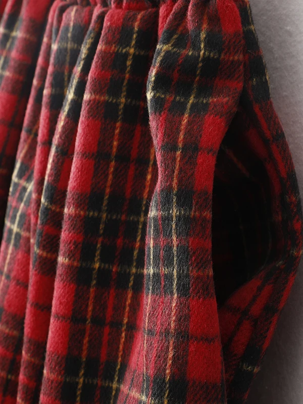 Retro Wełniana Spódnica w Kratę Damska Jesienno-Zimowa Średniej Długości Ciepła Do Pracy Z Wysokim Stanem Mieszanka Bawełny Blok Kolorów