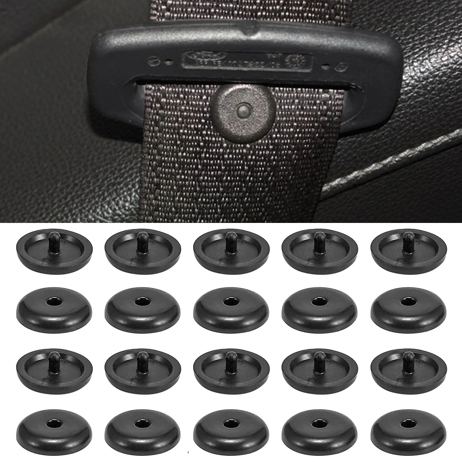 10Pcs Universal Fit Black Car Safety Seat Belt Stopper Spacing Limit Buckle Clip Retainer Snap-on Seatbelt Stop Button Stop Kit