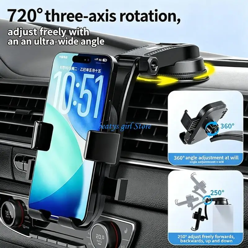 C7AB Double Mount Car Phone Holder with Weight for Dashboards & Air Vent Install