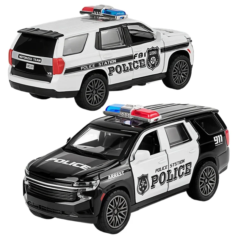 1:32 Alloy Plastic Police Car Model Double Door Openable Children's Toy Car Ornaments Pull-back Boy Car