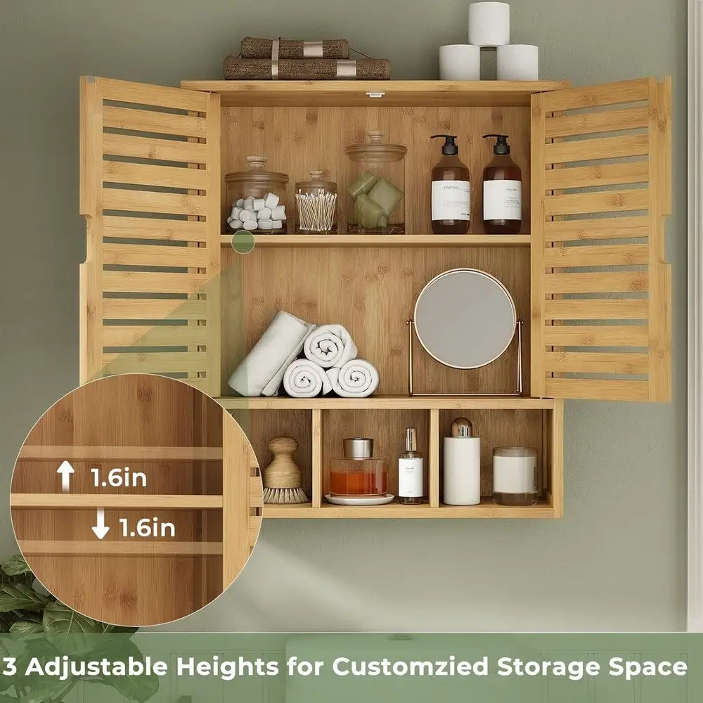 Over-the-Toilet Bamboo Storage Cabinet with Door and Adjustable Shelves