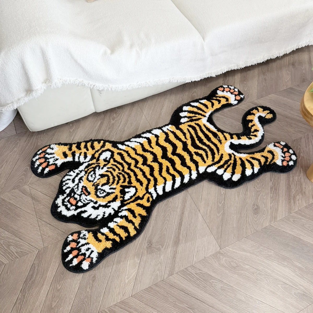 LAKEA Tiger Shape Tufted Rug, Black Yellow Striped Wild Tiger Pattern, Irregular Fluffy Anti Slip Mat, Cool Animal Theme Bedroom