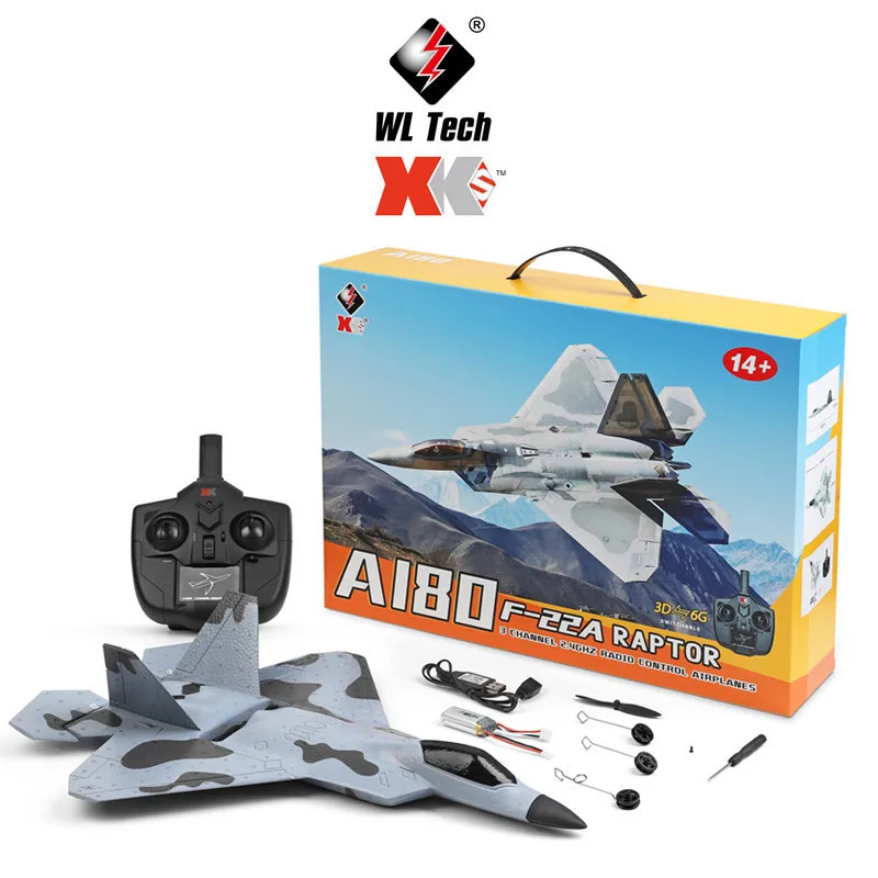 Wltoys Xk A180 F22 Rc Airplane 2.4ghz 3 Channel 6-axis Gyro Raptor Rc Plane Glider Throwing Wingspan Foam Planes Fixed Wing Gift