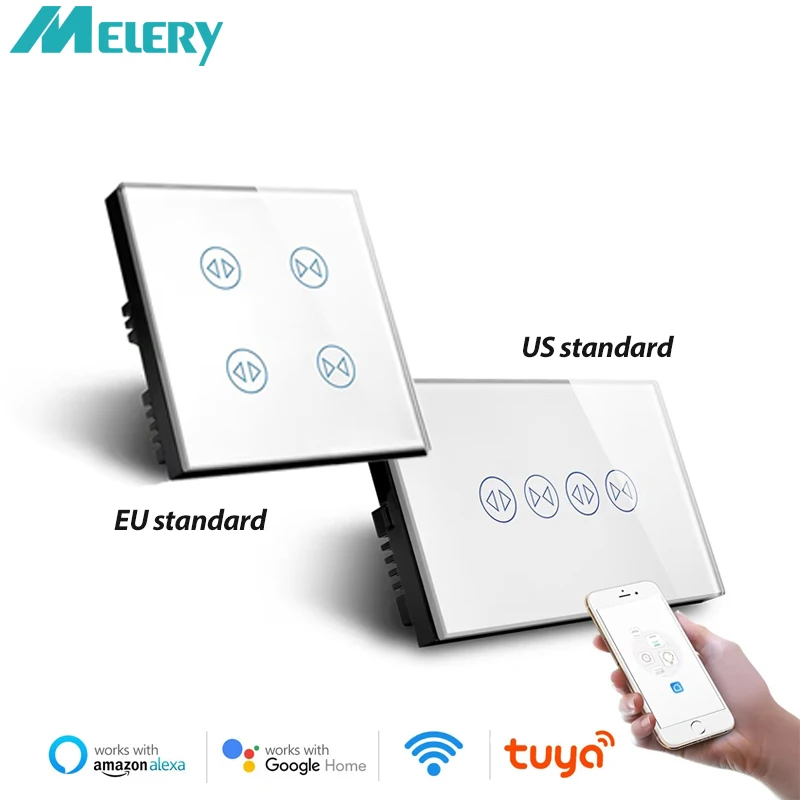

Melery Smart Wi-Fi двойной переключатель для штор с подсветкой 2Gang Standard Group жалюзи ЕС/США с дистанционным управлением от Alexa Google Voice