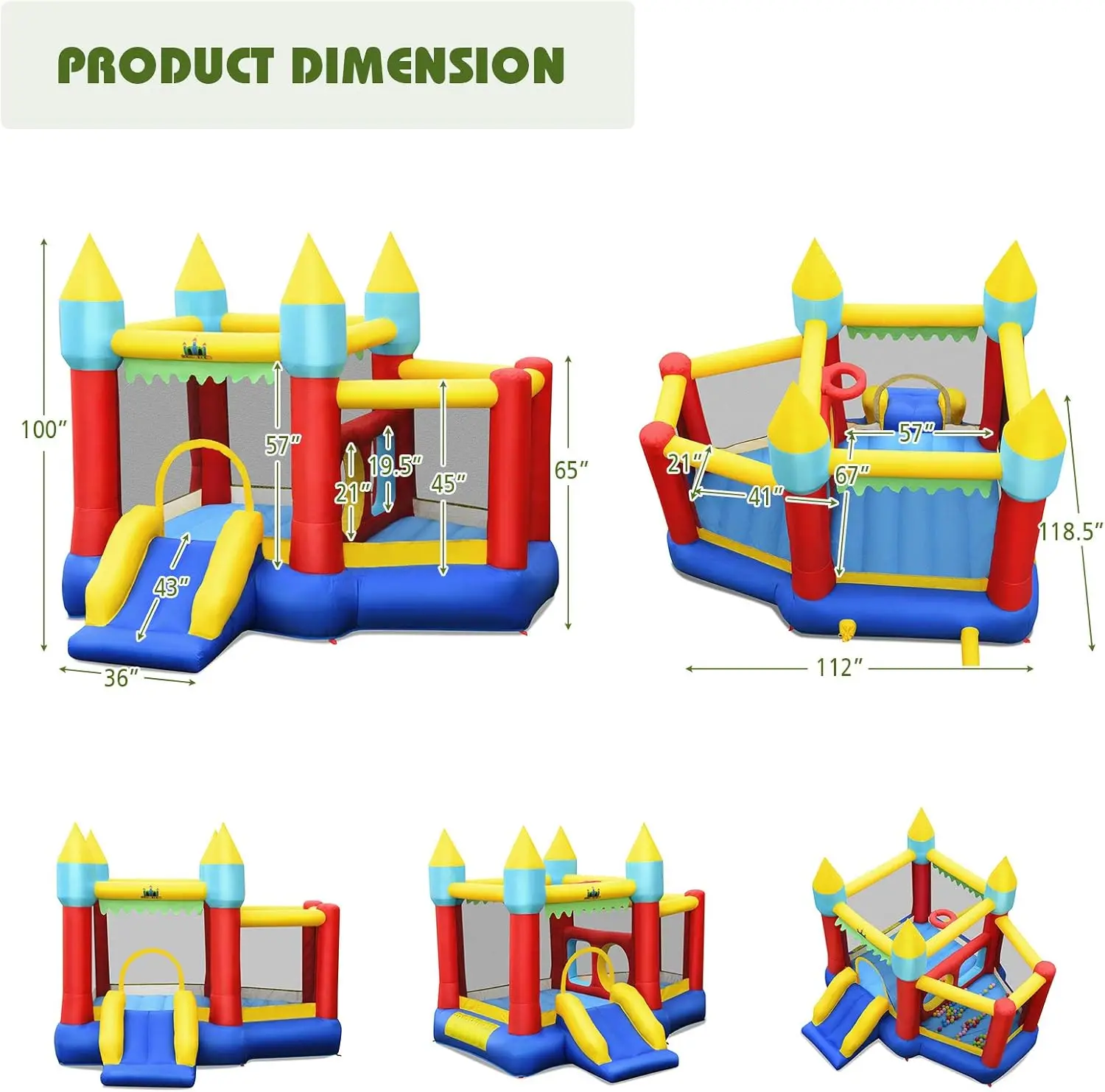 Inflatable Bounce House, Bouncy House for Kids 5-12 Indoor Outdoor Party Family w/Jumping Area, Ball Pool, Toddler Jump Castle