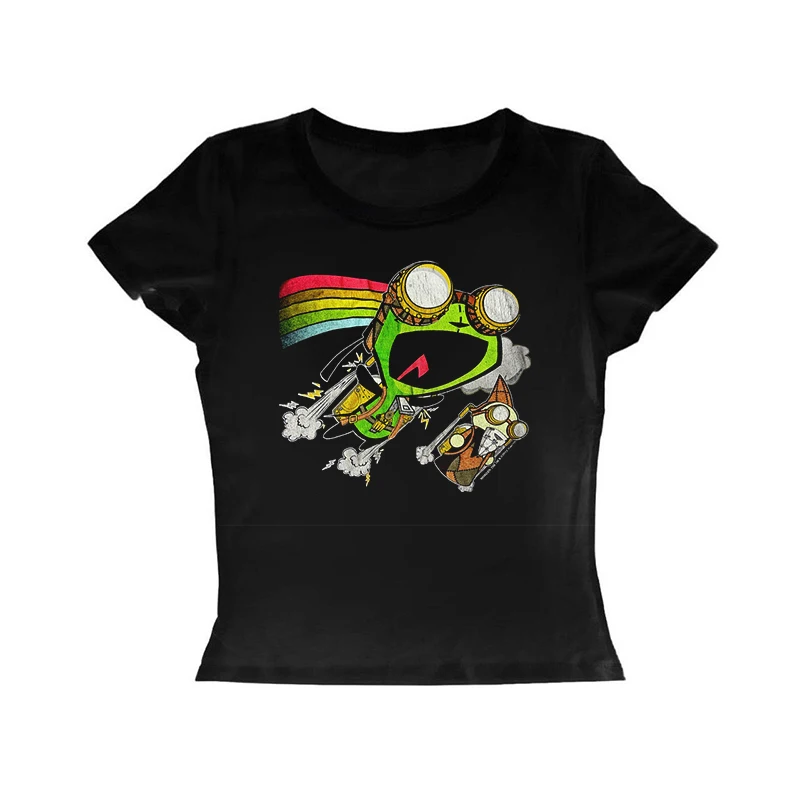 Vintage Emo Girls Graphic Print Short Sleeve Tee Y2k Top Slim Crop Top Aesthetic Gothic Punk Streetwear Women T Shirt 2000s Tops