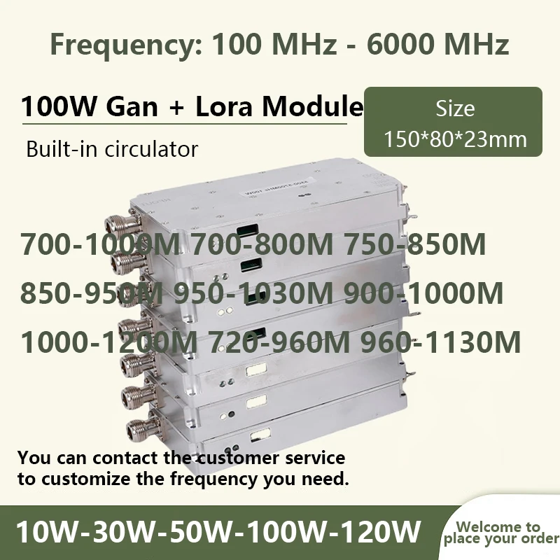 

Модуль Gan 10 Вт-100 Вт с циркулятором, настраиваемая частота 1,2G 1,5 2,4G 5,2G 5,8G 6000-7000 МГц 7000-7500 МГц модуль Lora LDMOS