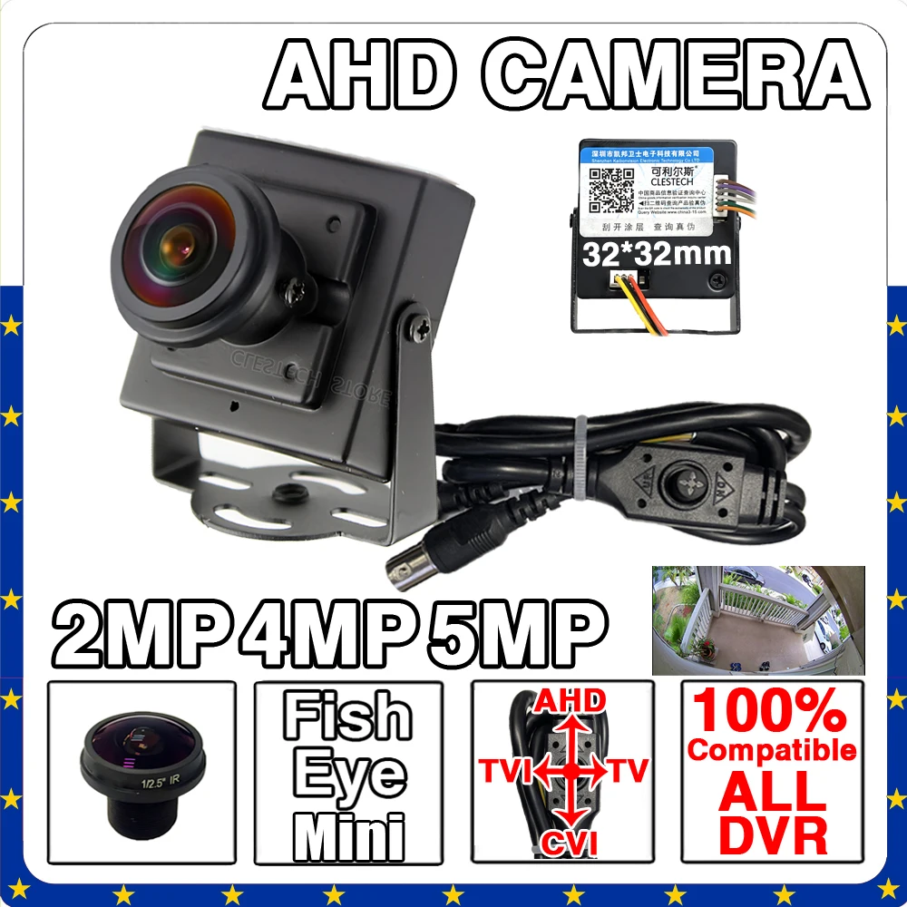 

32x32 мм Супермаленькая металлическая мини-панорамная камера «рыбий глаз» 4K 5MP 1080P HD CVBS TVI CVI AHD 4in1 CCTV Plug and Play с кронштейном
