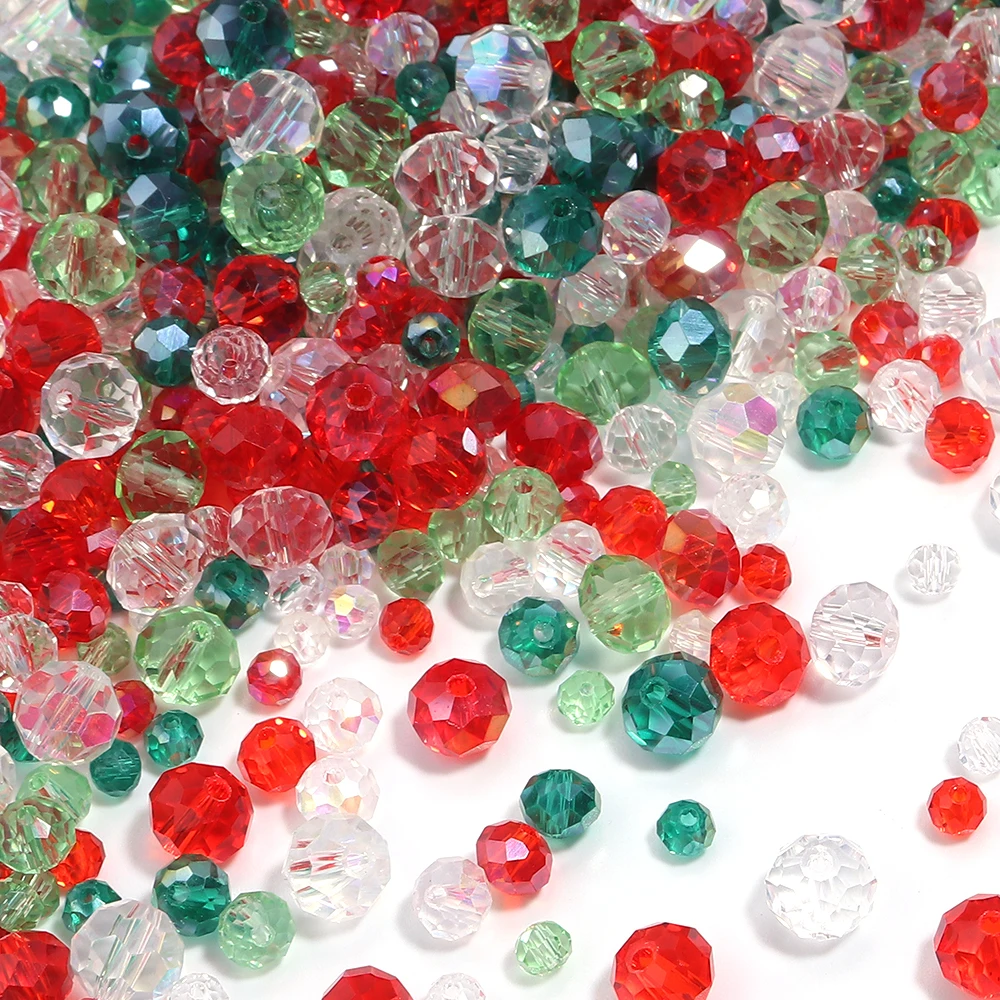 

100-200pcs 4 6 8mm Faceted Christmas Glass Beads For Jewelry Making Mix Color Rondelle Loose Beads DIY Bracelet Necklace