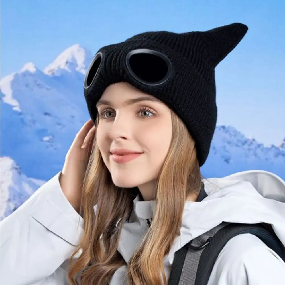 Removable Glasses Winter Glasses Caps Windproof Ear Protection Warm Ski Mask Hats Thickened Wear-resistant Head Knitted Hat