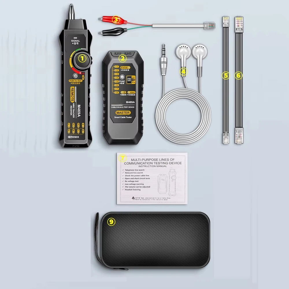 M469A Netzwerkkabel-Tracker, Signalleitung, Finder, RJ45, RJ11, Netzwerkanalysator-Tool zur Erkennung von Telefonleitungsdrähten