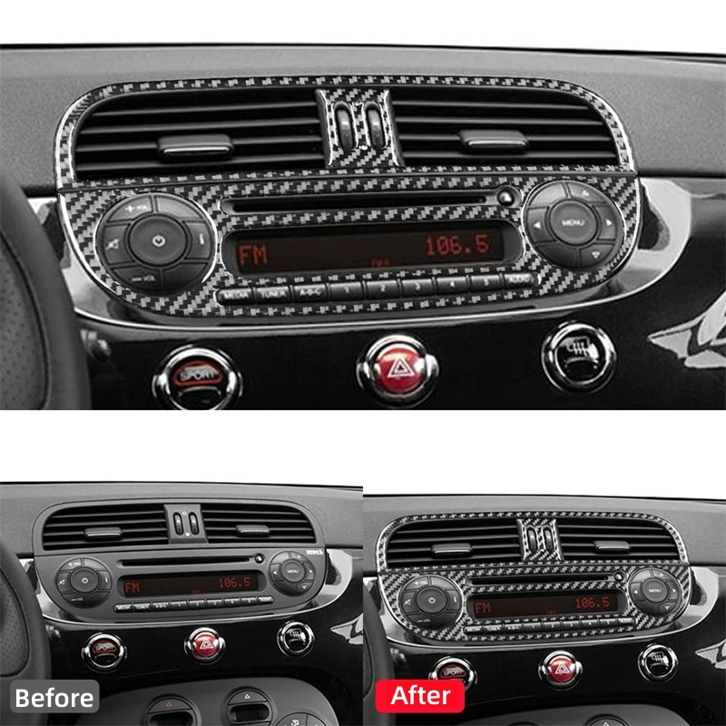 For Fiat 500 2012-2015 Accessories Real Soft Carbon Fiber Car Central Control CD Air Vent Decoration Sticker Cover Trim