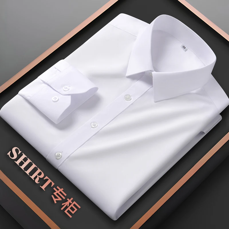 Men's High Stretch Shirt, Men's Long Sleeved Black Wrinkle Resistant Ice Silk Spring and Autumn Business Elastic Plus Size Shirt