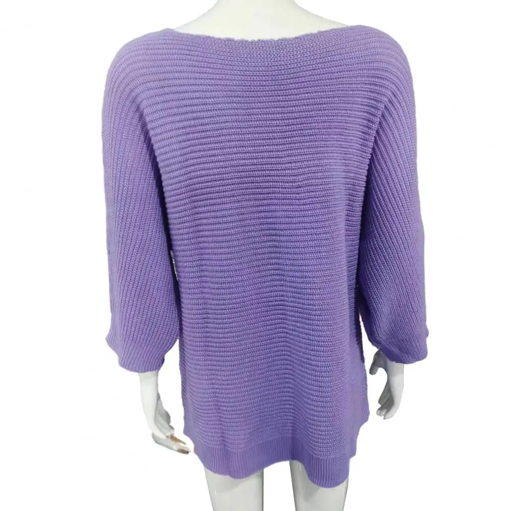 Women Knitting Sweater O-Neck 3/4 Sleeve Loose Pullover Tops кофта женская