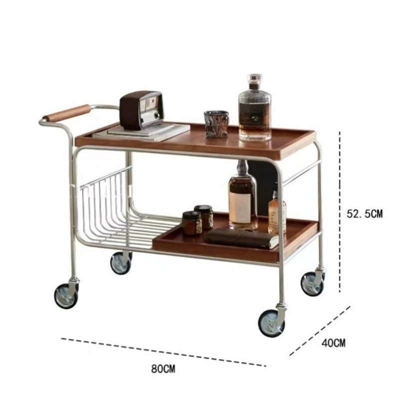 

Retro tea trolley solid wood sofa side table medieval Japanese movable coffee table living room side cabinet dining car