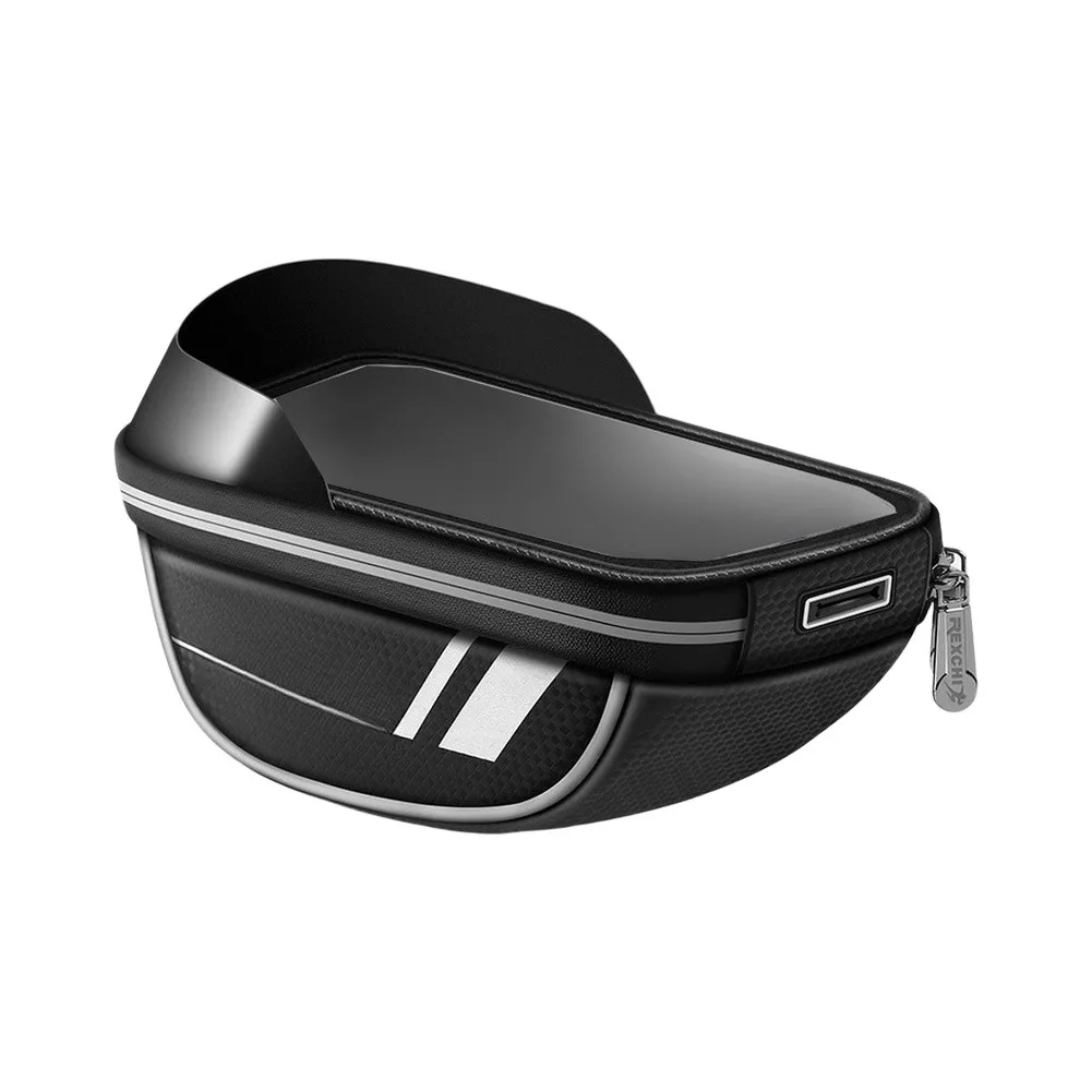 Black Bike for top Tube Bag Carbon Fiber Fabric High Reflectivity Logo Transparent Touch Window For Rainy Weather Riding
