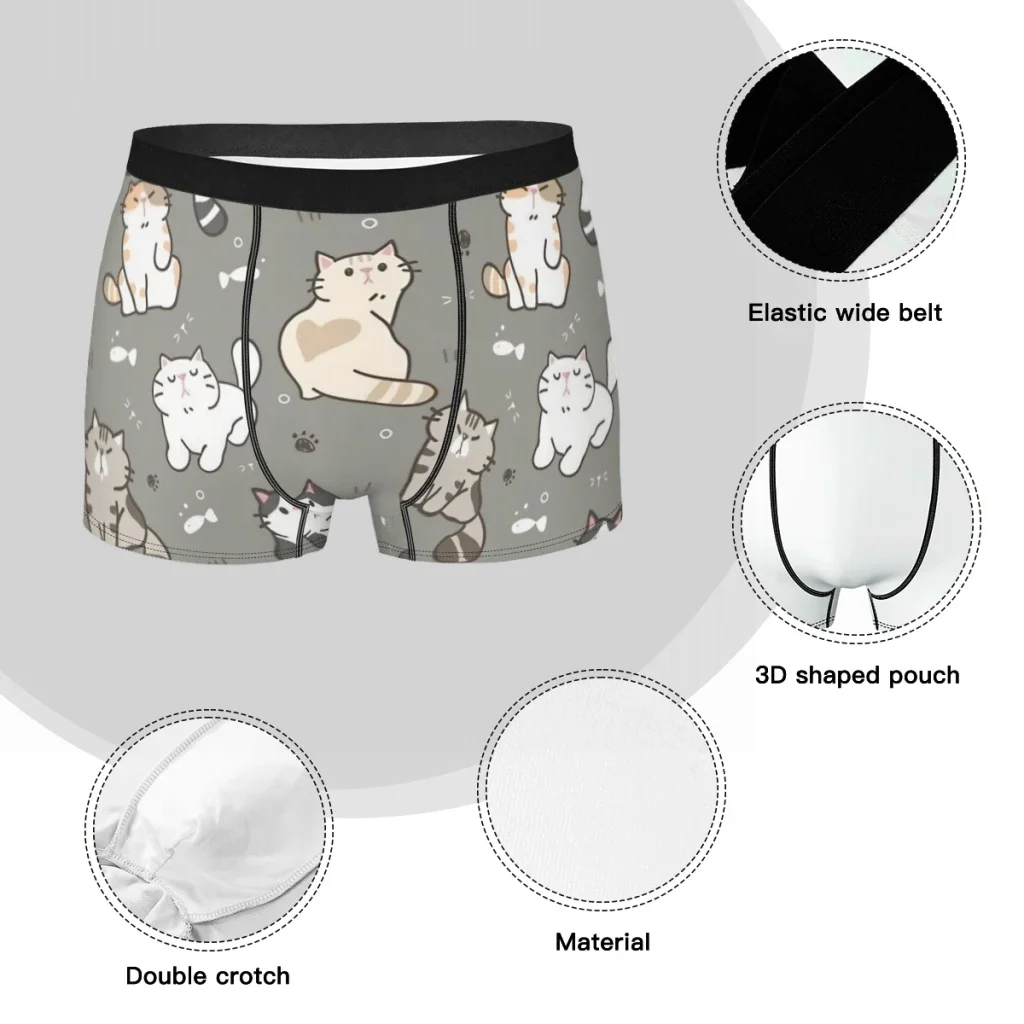 Gatos dos homens Boxer Shorts Estampado, Cuecas Respiráveis, Calcinhas, Cuecas, Roupa Interior