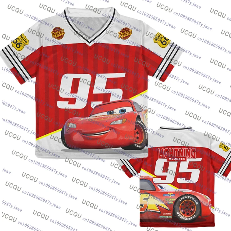 

Спортивная одежда The Cars Lightning Mcqueen No.95 с v-образным вырезом, летний спортивный топ, мужская и женская футболка, быстросохнущая футболка большого размера для косплея Y2k