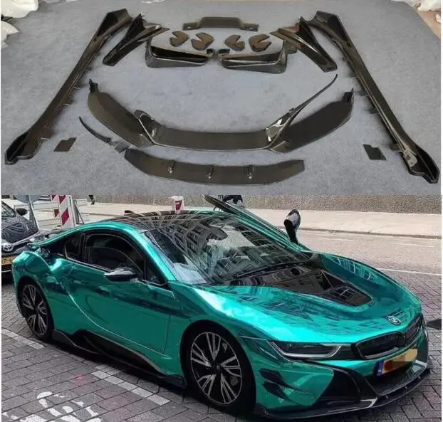 

Передний бампер из углеродного волокна для BMW i8 2014 2015 2016 2017 2018, задний багажник, диффузор, спойлер, боковые юбки, полный комплект EB