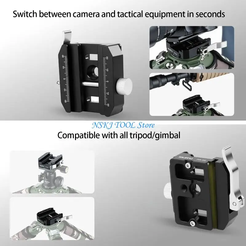L8RC Arca Bipod Adapter Quick Release Clamp with Double Locking for Camera Tripods