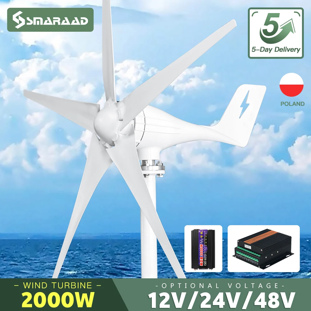 Gerador de Turbina Eólica 3000w Horizontal 12v 24v Energia Livre Dínamo Magnético Poder Forte 220v Saída do Inversor para Casa