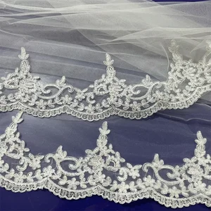 1 Schicht Brautschleier mit Kamm, volle Spitzenkante, Schneiden von Makieren, abgeschnitten, elegant, elfenbeinhaut, personalisiert, 300 cm 12 Hauptverkäufe Mantilha - №12