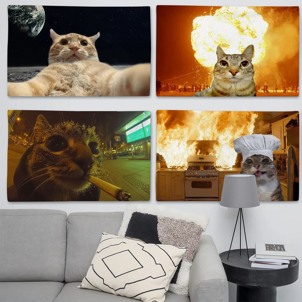 Lustige, schrullige Katzen-Meme-Flagge, geeignet für Geburtstagsfeiern, Wohnzimmer, Schlafzimmer und Outdoor-Camping-Dekorationen