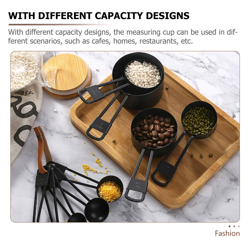 

1Set Stainless Steel Measuring Cups Set Coffee Sugar Milk Powder Measuring Scoop Stackable Hanging Rings for Home Cafe