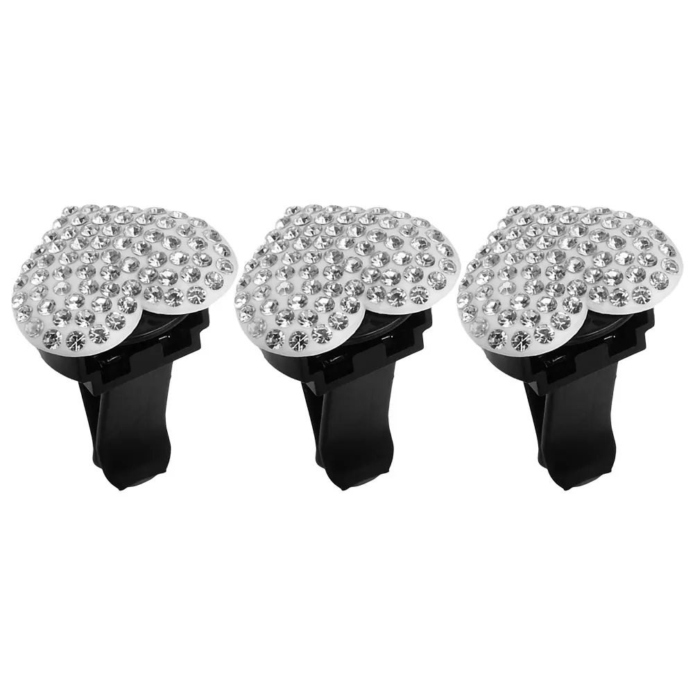 

3pcs Car Vent Freshener Bling Heart Rhinestone Clay Clips Decor Scented Black Elegant Accessories For Women