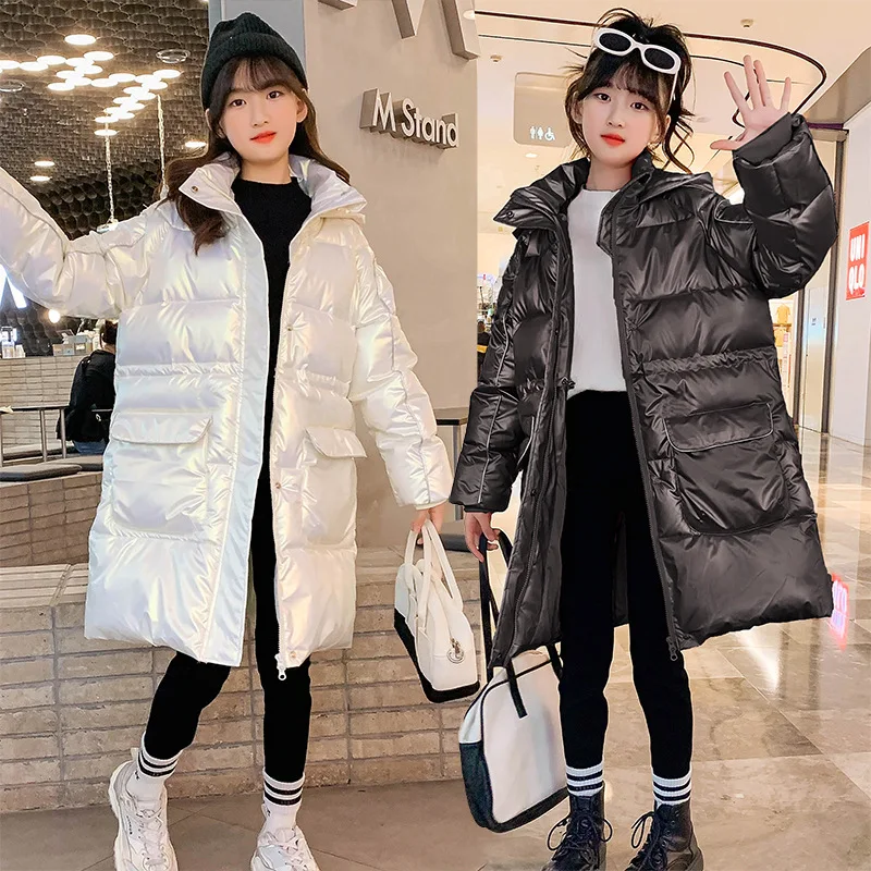 Girls Long Down Cotton Jacket for Winter Wednesday Costumes Big Kids Warm Zipper Hooded Outerwear Children's Coats Send Socks