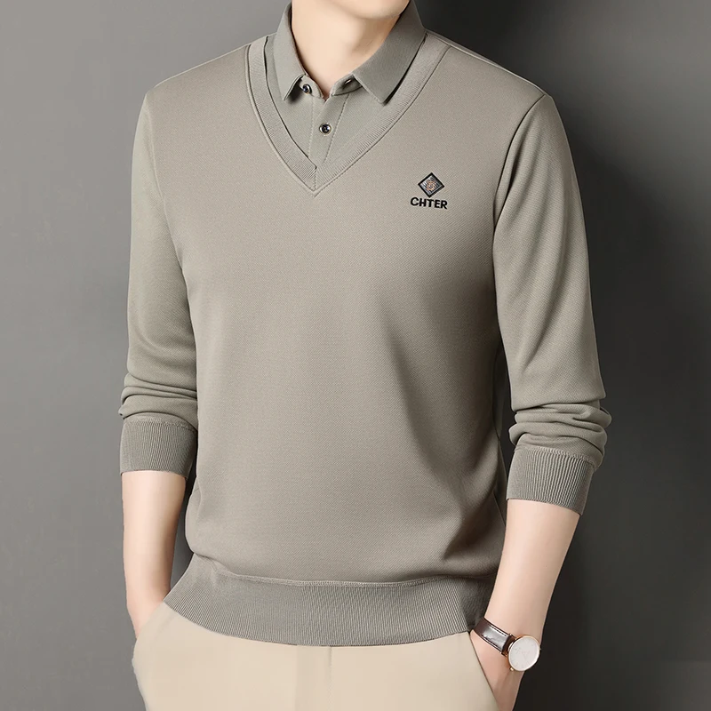 Men\'s Fleece Lined Sweater Polo Collar Pullover Tops Fashion Business Causal Pullovers Korean Slim Fit Thick Winter Clothes