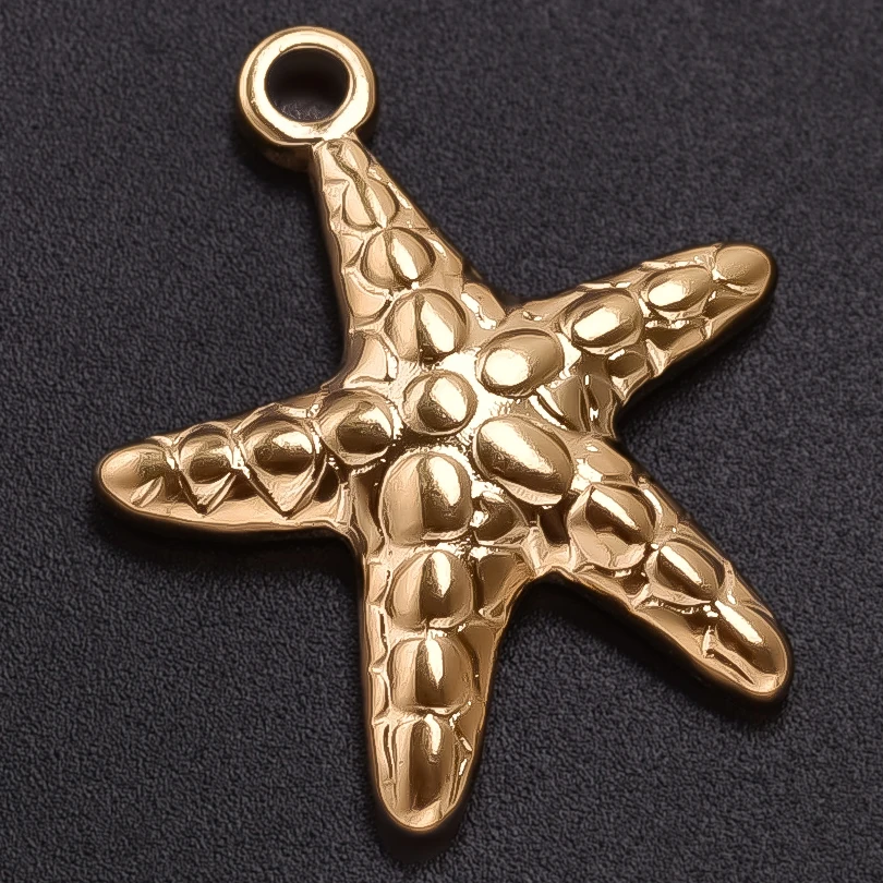 6pcs New Sea Animal Charm Starfish Shell Stainless Steel Charms For Jewelry Making Supplies Real Gold Plated Conch Pendant Bulk