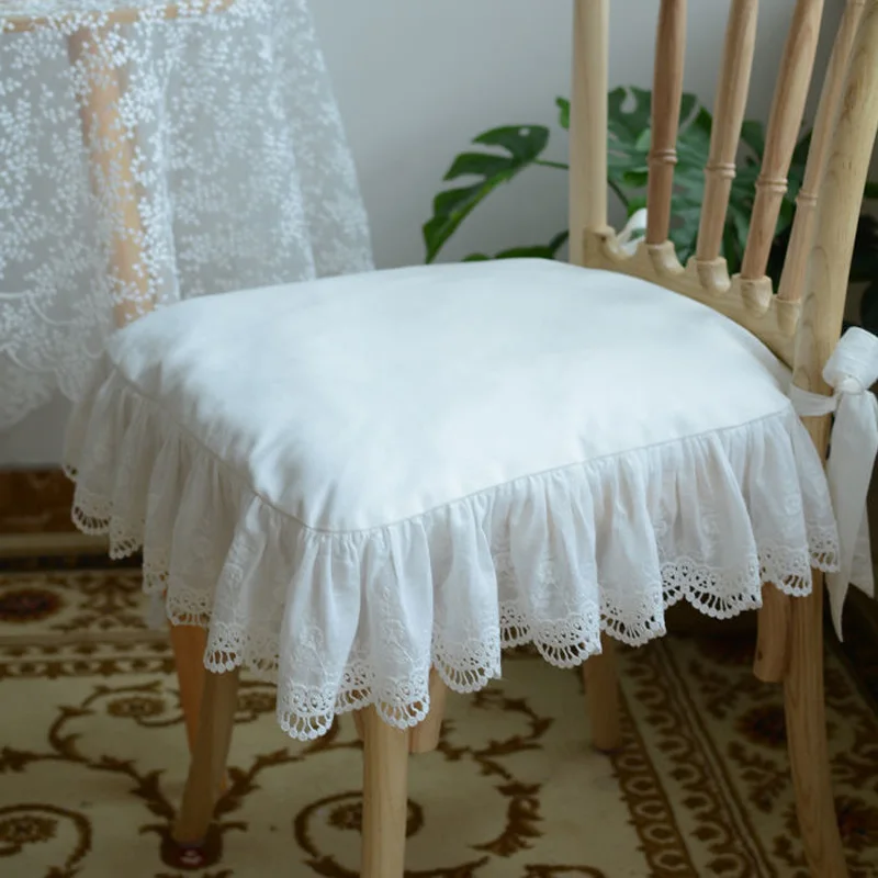 

Ticking Ruffled Chair Pad, Soft White Stripes, Vintage Farmhouse Chic Seat Cushion, Elegant Lace, Dining Home Decor